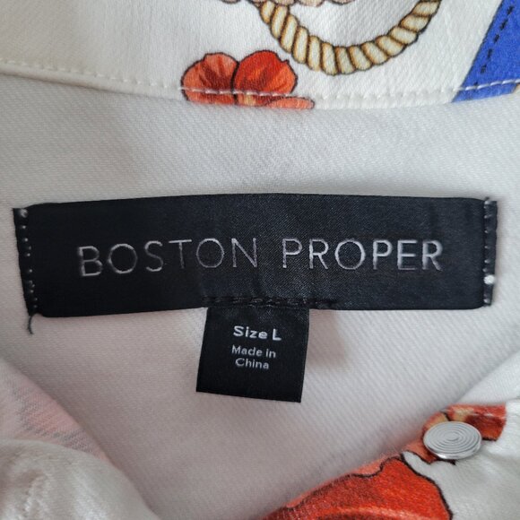 Boston Proper White Floral Cotton Stretch Jean Jacket Women’s L Vibrant Western - Picture 3 of 6